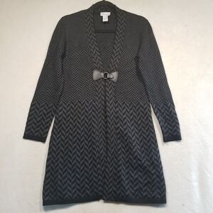 Soft Surroundings Small Wool Blend Black Gray Chevron West Saxon Duster Sweater